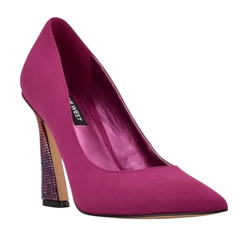 Nine West 8.5 Fuchsia Medium Pink Rhinestone and Suede Pump - Picture 2 of 3